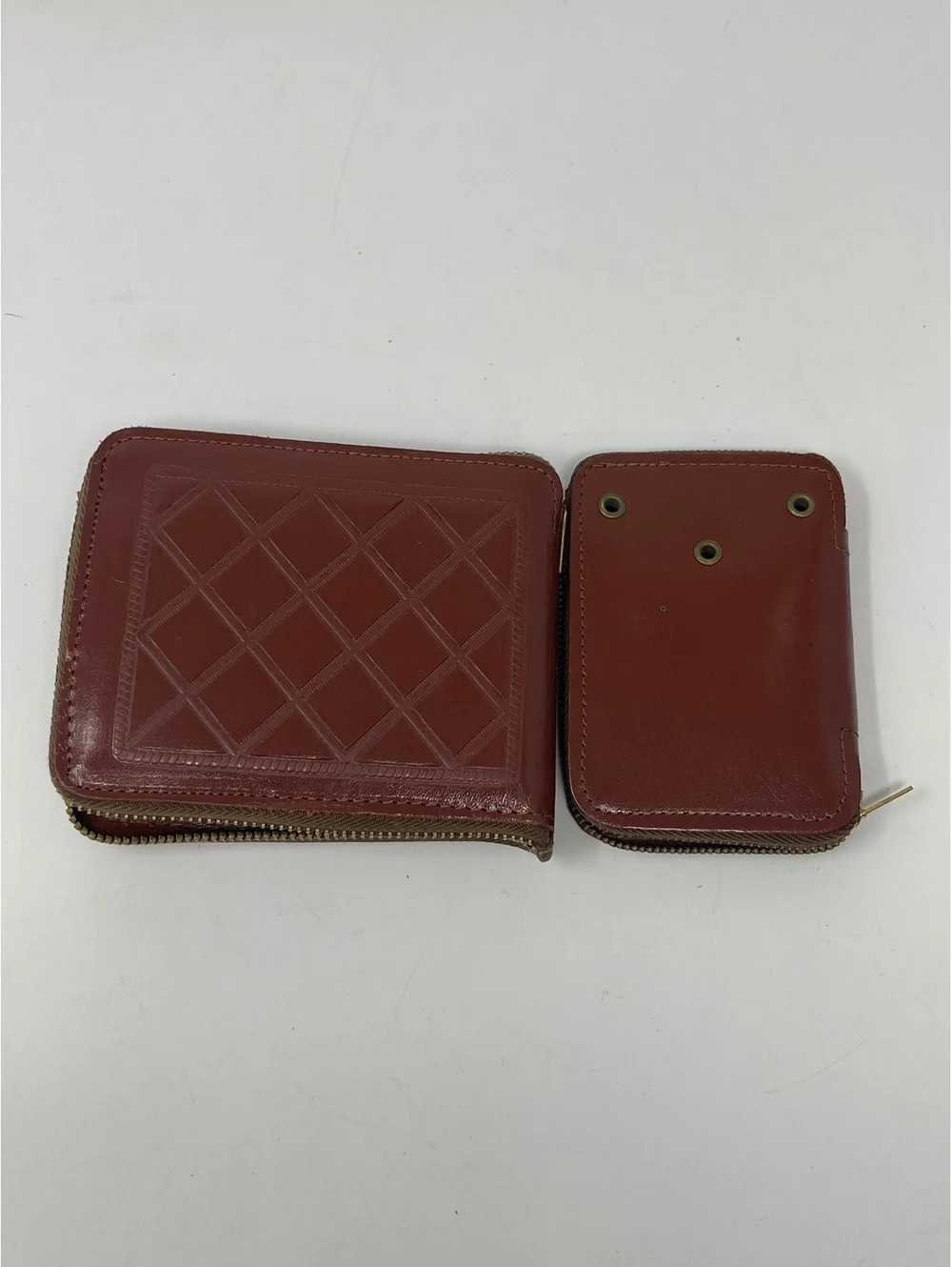 Vintage Pilgrim Amity Brown Leather Zip Wallet & Key Case Set Diamond Quilted
